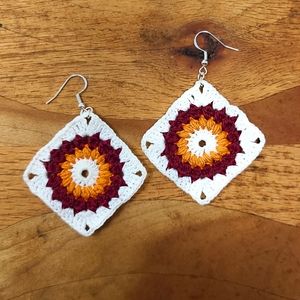 Crochet thread granny square VT Virginia Tech Hokies Inspired earrings
